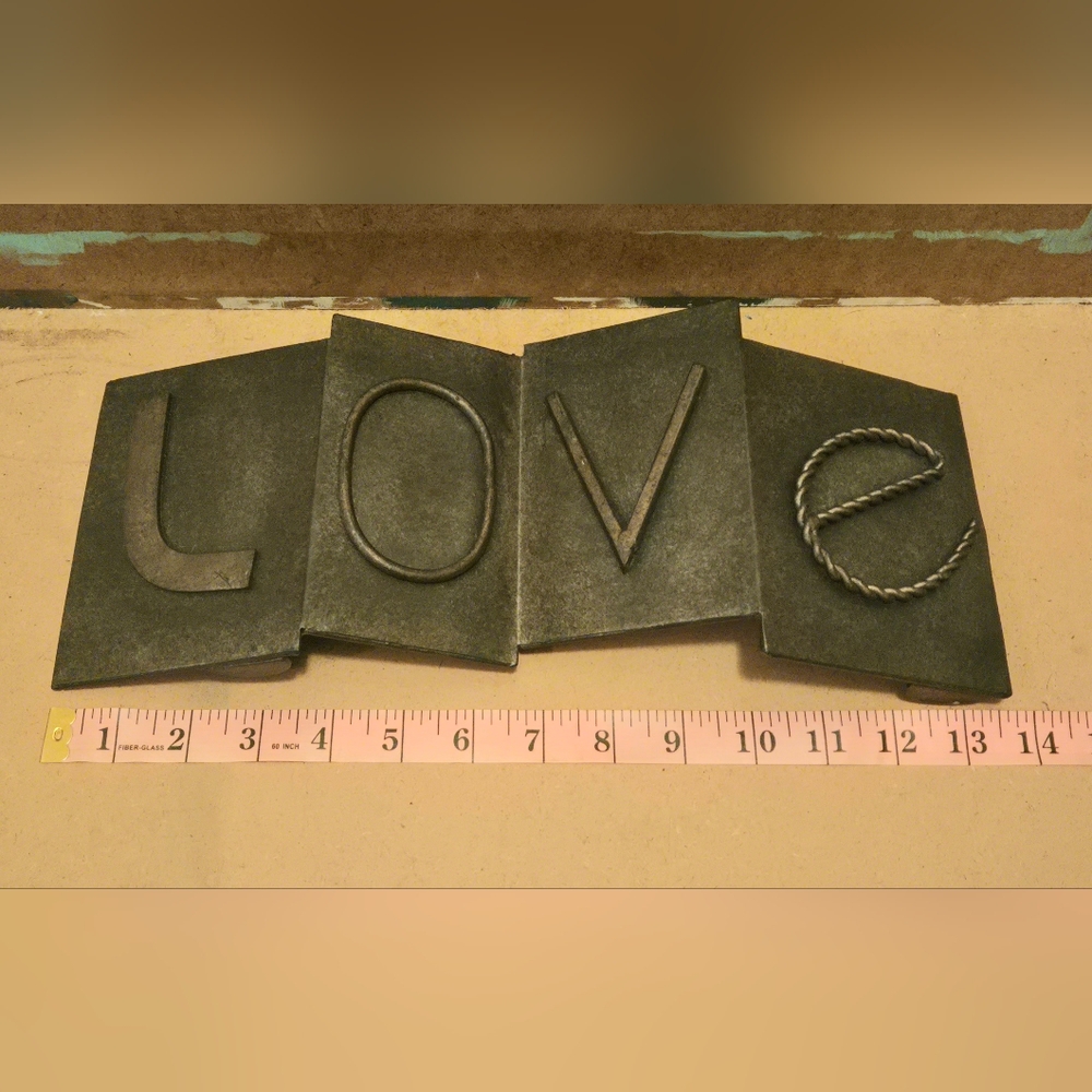 Industrial Metal "LOVE" Wall Decor Sign – Rustic Farmhouse 3D Relief Art - Picture 2 of 8